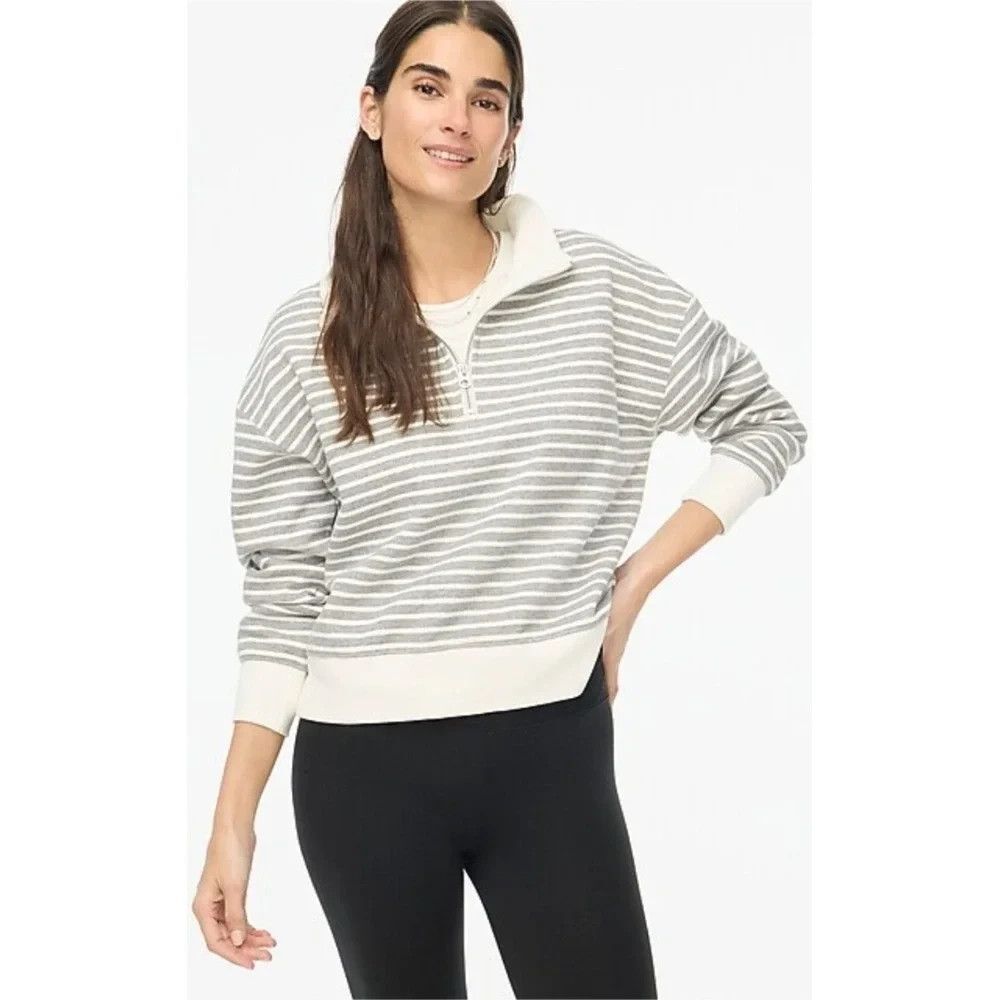 J.Crew Striped Half-Zip Fleece Sweatshirt | Medium